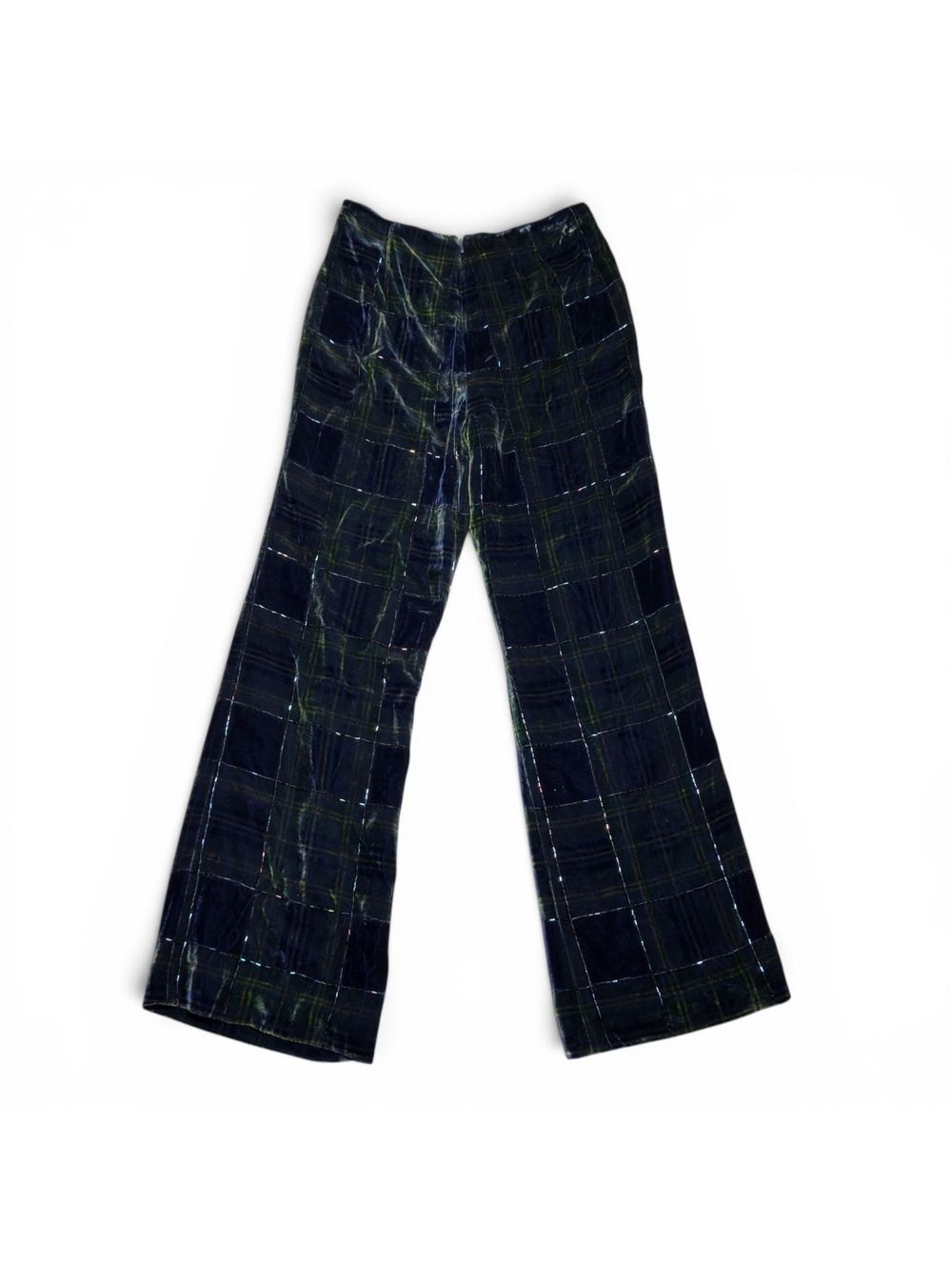 Vintage Deadstock Kelly and Diane Rayon Silk Velvet Plaid Beaded Pants Size 8